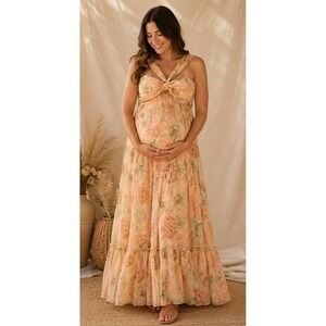 Bump Biddy Maternity Halter Maxi Dress Fairycore Coquette Cottagecore Whimsical
